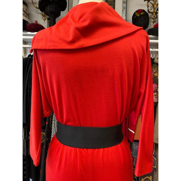 vintage 1980s red jersey jumpsuit by fantaseas medium snap front avant garde 80s - Picture 8 of 10